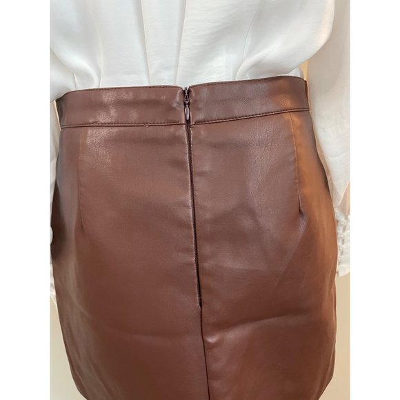 Altar'd State Chocolate Faux Leather Mini Skirt M - Picture 9 of 12
